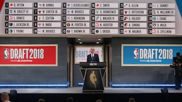 Jun 21, 2018; Brooklyn, NY, USA; NBA commissioner Adam Silver speaks at the conclusion of the first round of the 2018 NBA Draft at the Barclays Center. Mandatory Credit: Brad Penner-USA TODAY Sports