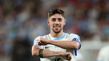 El madridista Fede Valverde, capitán de Uruguay, celebra el gol que marcó a Estados Unidos en el segundo partido de la fase de grupos de la Copa América.