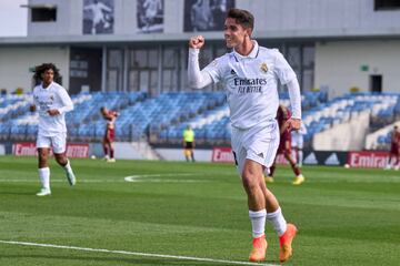 Arribas celebra un gol frente al Badajoz.