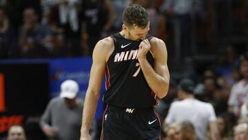 MIAMI, FL - OCTOBER 20: Goran Dragic #7 of the Miami Heat reacts against the Charlotte Hornets at American Airlines Arena on October 20, 2018 in Miami, Florida. NOTE TO USER: User expressly acknowledges and agrees that, by downloading and or using this photograph, User is consenting to the terms and conditions of the Getty Images License Agreement.   Michael Reaves/Getty Images/AFP
 == FOR NEWSPAPERS, INTERNET, TELCOS &amp; TELEVISION USE ONLY ==