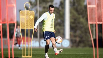 Iago Aspas, durante un entrenamiento del Celta en la ciudad deportiva del club celeste.
