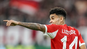 MUNICH, GERMANY - 2025/10/22: Luis Diaz of Bayern Munich celebrates after scoring a goal during the UEFA Champions League 2025/2026 match between Bayern Munich and Club Brugge at Allianz Arena . FInal Score; Bayern Munich 4:0 Club Brugge. (Photo by Grzegorz Wajda/SOPA Images/LightRocket via Getty Images)
