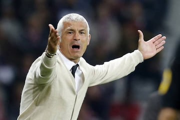 Ajaccio's coach Fabrizio Ravanelli reacts during their French Ligue 1 soccer match against Lille.