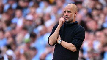Pep Guardiola durante un partido de la Premier League entre el Manchester City y el West Ham.