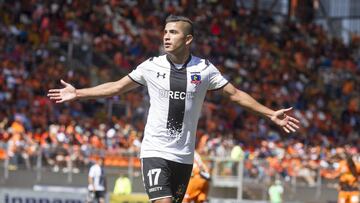 Futbol, Cobreloa vs Colo Colo
 Decimo sexta fecha, Clausura 2015 .
 El jugador de Colo Colo Felipe Flores, festeja su gol contra Cobreloa durante el partido de primera division disputado en el estadio Zorros del Desierto de Calama, Chile.
 26/04/2015
 Cristian Rudolffi/Photosport*************** 
 
 Football, Cobreloa vs Colo Colo.
 16th date, Clousure Championship 2015 .
 Colo Colo&#039;s player Felipe Flores, celebrate his goal against Cobreloa during the first division football match held at Zorros del Desierto stadium in Calama, Chile.
 26/04/2015
 Cristian Rudolffi/Photosport