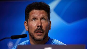 MAJADAHONDA, SPAIN - NOVEMBER 05: Head coach Diego Pablo Simeone of Atletico de Madrid during a press conference ahead of the UEFA Champions League match against Borussia Dortmund at Atletico de Madrid Training Ground on November 05, 2018 in Majadahonda,
