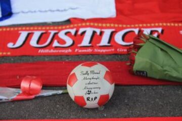 Fresh tributes adorn the Hillsborough Memorial outside Anfield.