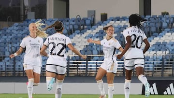 Maite Oroz celebra el 1-0 del Real Madrid al Betis en la Liga F.