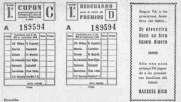 Boleto de la primera quiniela que se realizó en la liga española.