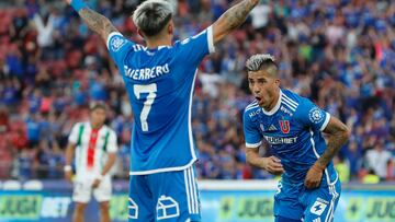 Futbol, Universidad de Chile vs Palestino
Fecha 24, Campeonato Nacional 2024.
El jugador de Universidad de Chile Leandro Fernandez, izquierda, celebra su gol contra Palestino durante el partido de primera division disputado en el estadio Nacional en Santiago, Chile.
15/09/2024
Felipe Zanca/Photosport
Football, Universidad de Chile vs Palestino
24 th turn, 2024 National Championship.
Universidad de Chile's player Leandro Fernandez, left, celebrates his goal against Palestino during the first division match held at the Nacional stadium in Santiago, Chile.
15/09/2024
Felipe Zanca/Photosport