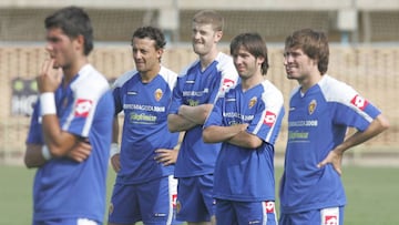 César, Celades y Corona, en un entrenamiento del Real Zaragoza en 2006.