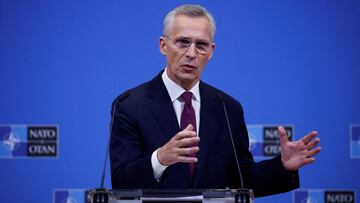 FILE PHOTO: NATO Secretary General Jens Stoltenberg speaks during a press conference, at the NATO Headquarters in Brussels, Belgium, April 4, 2024. REUTERS/Johanna Geron/Pool/File Photo