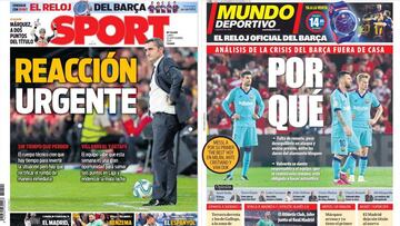 Portadas de los diarios Sport y Mundo Deportivo del día 23 de septiembre de 2019.