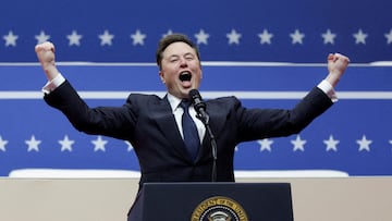 FILE PHOTO: SpaceX CEO Elon Musk speaks during a rally on the inauguration day of U.S. President Donald Trump's second Presidential term, inside Capital One, in Washington, U.S. January 20, 2025. REUTERS/Mike Segar/File Photo