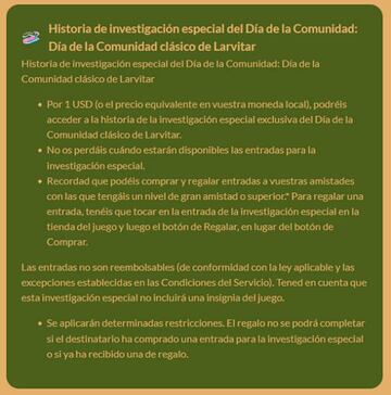 Durante el Día de la Comunidad de Larvitar habrá una Investigación Especial de pago