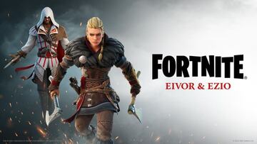 Arte oficial de los skins Eivor y Ezio de Assassin's Creed en Fortnite