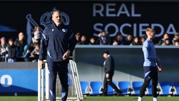 Pellegrino Matarazzo, en un entrenamiento en Zubieta como nuevo entrenador de la Real Sociedad.