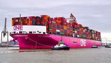 The ONE Innovation cargo ship transported more than 22,000 containers on a route from Singapore to Europe. It can hold more than 24,000 containers.