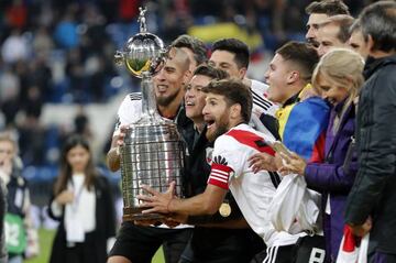 River Plate's players celebrate their Copa Libertadores win on Sunday evening.