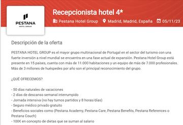 Oferta de empleo para trabajar en el hotel de Cristiano.