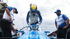 INDIANAPOLIS, INDIANA - AUGUST 13: Alex Palou of Spain, driver of the #10 NTT DATA Chip Ganassi Racing Honda, prepares for practice for the NTT IndyCar Series Big Machine Spiked Coolers Grand Prix at Indianapolis Motor Speedway on August 13, 2021 in Indianapolis, Indiana.   Sean Gardner/Getty Images/AFP
 == FOR NEWSPAPERS, INTERNET, TELCOS &amp; TELEVISION USE ONLY ==