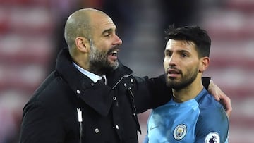 Guardiola y Ag&uuml;ero, despu&eacute;s del partido ante el Sunderland.