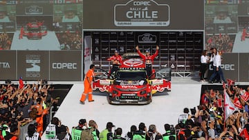 Rally, Campeonato mundial de rally WRC.
El piloto Sebastien Ogier de la escudera Citroen durante la premiacin dela 6ta fecha del campeonato mundial de rally.
Concepcion, Chile.
12/05/2019
Gaspar Latorre/Photosport
