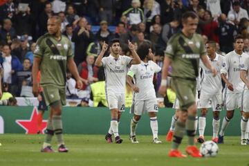 Asensio celebrates after scoring on his Champions League debut, against Legia.