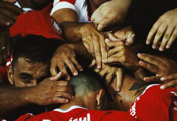 Celebraci¨®n de Paolo Guerrero, del SC Internacional, en la Copa Libertadores.