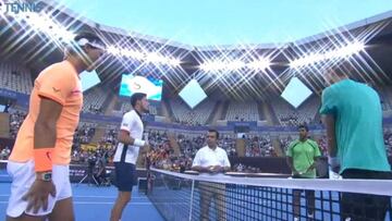 Rafa Nadal y Pablo Carre&ntilde;o, antes de empezar su partido ante Rohan Bopanna y Daniel Nestor en el Abierto de China.