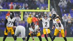 BALTIMORE, MARYLAND - JANUARY 06: Mason Rudolph #2 of the Pittsburgh Steelers yells out to teammates before a snap in the third quarter of a game against the Baltimore Ravens at M&T Bank Stadium on January 06, 2024 in Baltimore, Maryland.   Patrick Smith/Getty Images/AFP (Photo by Patrick Smith / GETTY IMAGES NORTH AMERICA / Getty Images via AFP)