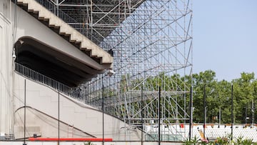 Los andamios, en el Estadio de Vallecas.