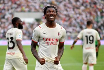 AC Milan's Rafael Leão celebrates their third goal scored by Franck Kessié on Sunday