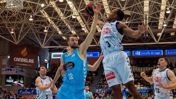 GRAF5260. LUGO, 06/01/2019.- El alero sueco del Breogán Johan Jerker Löfberg (i) defiende el ataque del escolta californiano del Delteco Gipuzkoa Basket Garrett Nevels, durante el partido de la jornada 15 de la fase regular de la Liga ACB de baloncesto disputado en el Pazo de los Deportes de Lugo. EFE/ Eliseo Trigo