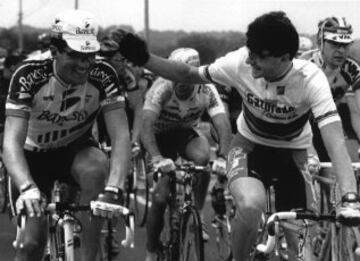 Miguel Indurain durante el Tour de 1992 con Gianni Bugno.