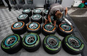 Los neumáticos Pirelli, listos para el Gran Premio.