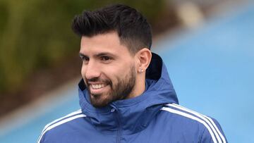 Argentina&#039;s forward Sergio Aguero participates in a team training session at the City Academy training complex in Manchester, north west England on March 21, 2018 ahead of their March 23 international friendly football match against Italy at the Ethi
