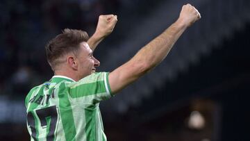 Real Betis' Spanish midfielder Joaquin celebrates his team's victory after winning the Copa del Rey (King's Cup) semi final second leg football match between Real Betis and Rayo Vallecano de Madrid at the Benito Villamarin stadium in Sevill