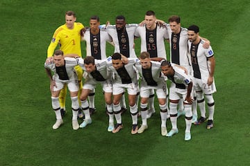 El once de Alemania. De pie: Manuel Neuer, Thilo Kehrer, Antonio Rüdiger, Niklas Suele, Leon Goretzka, Ilkay Gündogan. Agachados: David Raum, Thomas Müller, Jamal Musiala, Joshua Kimmich y Serge Gnabry.