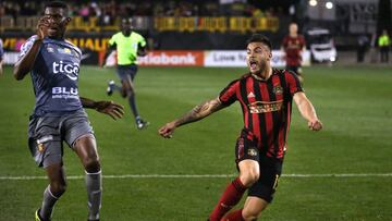 Atlanta United forward Hector Villalba (R) reacts after missing a shot on the Herediano goal in the second half of the CONCACAF Champions League playoff football match between Atlanta United and Herediano at the Fifth Third Bank Stadium on February 28, 2019, in Kennesaw, Georgia. (Photo by Elijah Nouvelage / AFP)