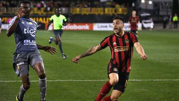 Atlanta United forward Hector Villalba (R) reacts after missing a shot on the Herediano goal in the second half of the CONCACAF Champions League playoff football match between Atlanta United and Herediano at the Fifth Third Bank Stadium on February 28, 2019, in Kennesaw, Georgia. (Photo by Elijah Nouvelage / AFP)