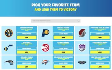 Una vez registrados en la web, debemos elegir a qu&eacute; equipo de la NBA unirnos como Miembro o como Fan