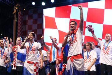 The Croatia team return from the World Cup in Russia | Croatia's Dejan Lovren and Sime Vrsaljko on stage.