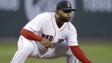 FILE - In this April 11, 2017, file photo, Boston Red Sox&#039;s Pablo Sandoval plays third base during the second inning of a baseball game against the Baltimore Orioles at Fenway Park in Boston. On Friday, July 14, 2017, the Red Sox announced that Sandoval had been designated for assignment after being activated from the 10-day disabled list. (AP Photo/Charles Krupa, File)