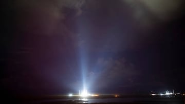 CAPE CANAVERAL, FLORIDA - AUGUST 29: In this handout image provided by NASA, NASA's Space Launch System (SLS) rocket with the Orion spacecraft aboard atop the mobile launcher is seen illuminated by spotlights at Launch Pad 39B as preparations for launch continue at NASA's Kennedy Space Center on August 29, 2022, in Cape Canaveral, Florida. NASA's Artemis I flight test is the first integrated test of the agencys deep space exploration systems: the Orion spacecraft, SLS rocket, and supporting ground systems. Launch of the uncrewed flight test is targeted for no earlier than Aug. 29 at 8:33 a.m. ET. (Photo by Joel Kowsky/NASA via Getty Images)