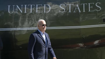 U.S. President Joe Biden walks on the South Lawn of the White House after arriving on Marine One in Washington, DC, US, on Monday, Oct. 10, 2022. Shares of semiconductor companies fell today, with the industry selling off globally after fresh US curbs on China's access to American technology added to a disappointing start to the earnings season. Photographer: Chris Kleponis/Sipa/Bloomberg via Getty Images