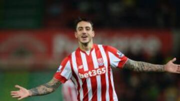 Joselu celebra uno de sus goles con el Stoke City