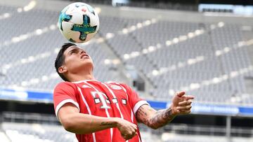 MUNICH, GERMANY - JULY 12: James Rodriguez of FC Bayern Muenchen plays with a ball at Allianz Arena on July 12, 2017 in Munich, Germany. (Photo by Sebastian Widmann/Bongarts/Getty Images)