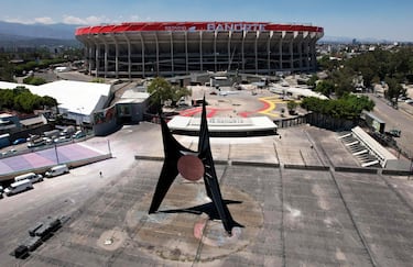 Aerial view of the newly renovated Banorte Stadium, formerly the Azteca Stadium, in Mexico City on March 25, 2026. (Photo by Luis CORTES / AFP)