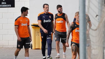 Voro, junto a Gay&agrave;, en el entrenamiento de esta ma&ntilde;ana.